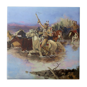 Azulejo “Cruzando el río” de Charles M Russell