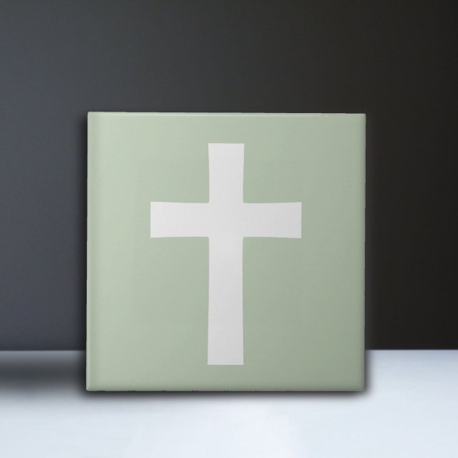 Azulejo Cruzar en verde (White Cross on Green Ceramic Tile)