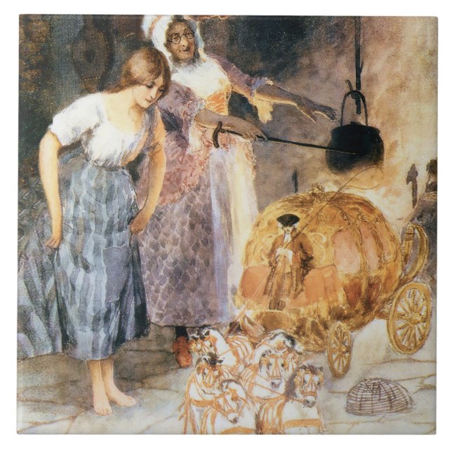 Azulejo Cuadrado de Cenicienta y Madrina (Frente)