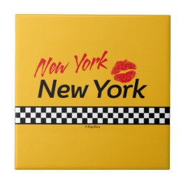 Azulejo Cuadrado de cerámica Taxi NY y Red Kiss