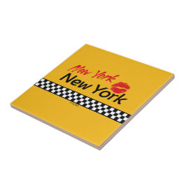 Azulejo Cuadrado de cerámica Taxi NY y Red Kiss
