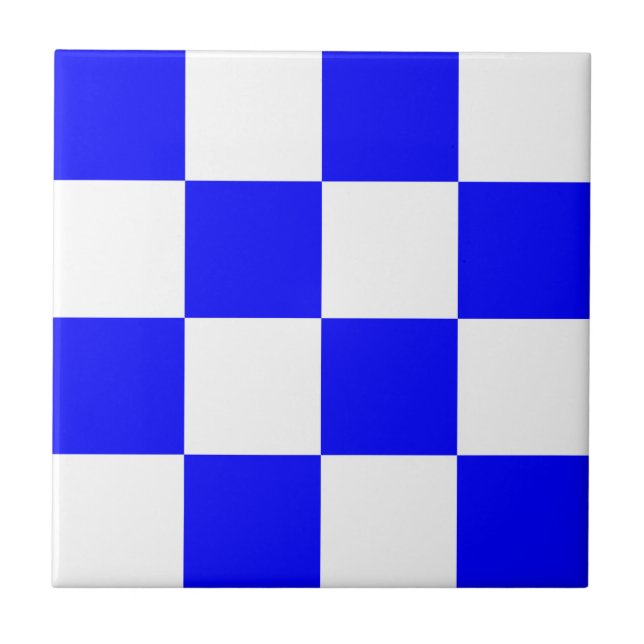 Azulejo Cuadrado de cuadros blancos y azules de NOVIEMBRE (Frente)