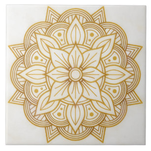 Azulejo cuadrado de símbolo floral dorado