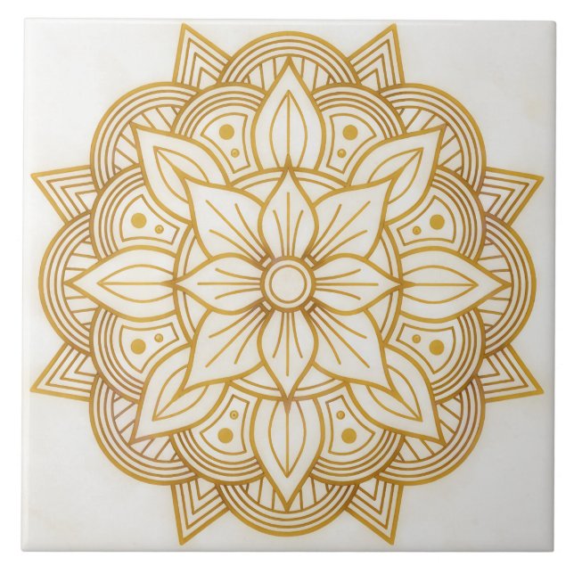 Azulejo cuadrado de símbolo floral dorado (Frente)