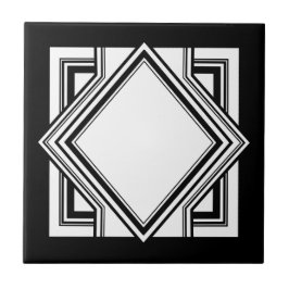 Azulejo Cuadrado geométrico Art Deco de Moda blanca negra