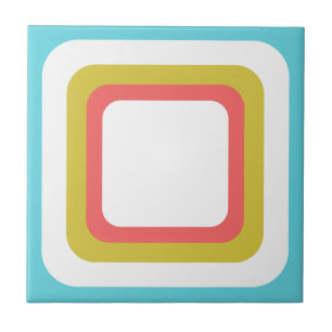 Azulejo Cuadrado Retro Azul Blanco Naranja Verde