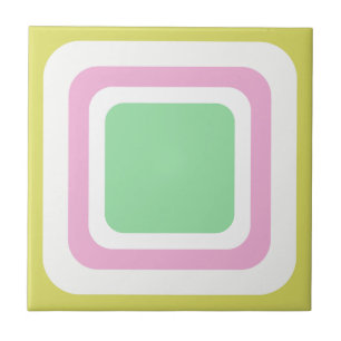 Azulejo Cuadrado Retro Verde Pastel Rosa Blanco