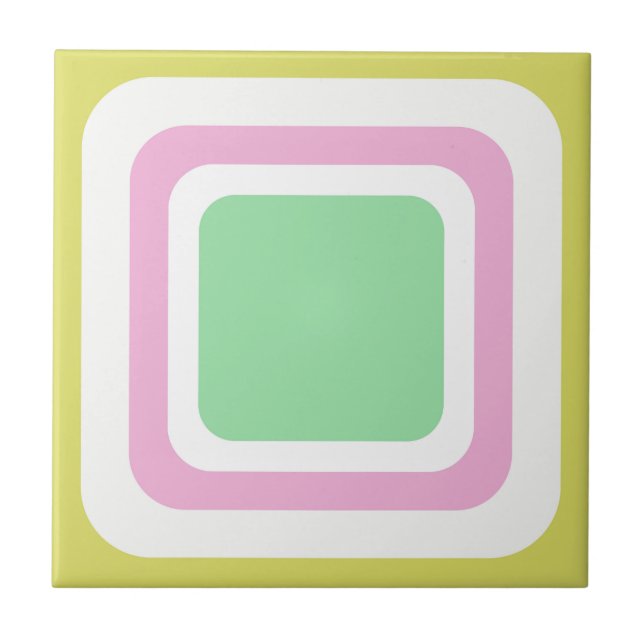 Azulejo Cuadrado Retro Verde Pastel Rosa Blanco (Frente)