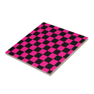 Azulejo Cuadrados a cuadros rosa caliente negro geométrico