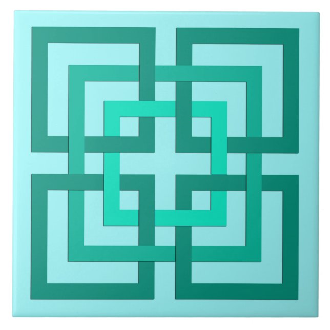 Azulejo Cuadrados, aguamarina y turquesa geométricos (Frente)