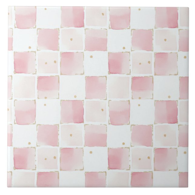 Azulejo Cuadrados blancos rosados (Frente)