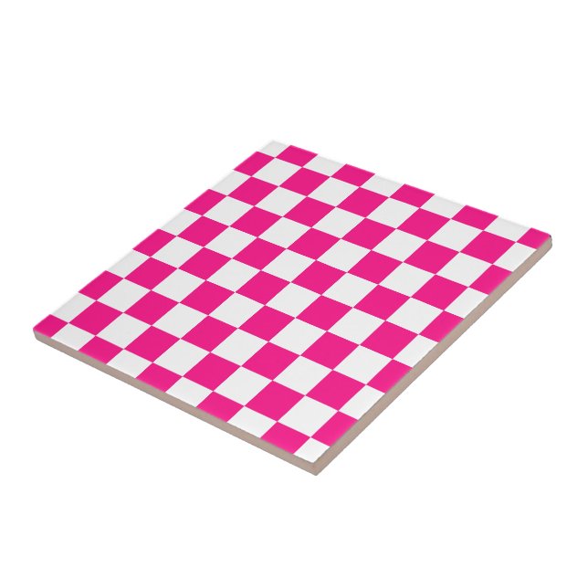 Azulejo Cuadrados controlados retro geométrico blanco rosa (Lado)