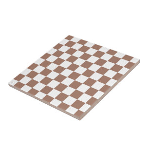 Azulejo Cuadrados de cheques mocha retro geométrico blanco