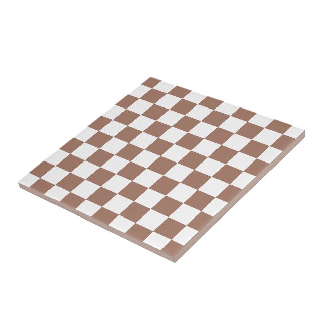 Azulejo Cuadrados de cheques mocha retro geométrico blanco (Lado)