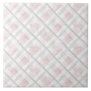 Azulejo Cuadrados de Purpurina de plata blanca rosa