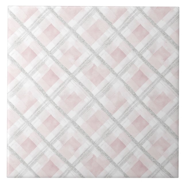 Azulejo Cuadrados de Purpurina de plata blanca rosa (Frente)
