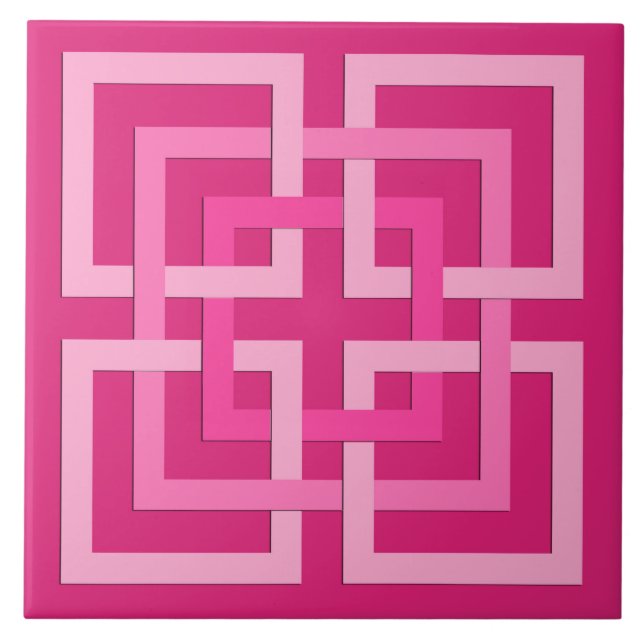 Azulejo Cuadrados geométricos modernos, fucsia y rosa (Frente)
