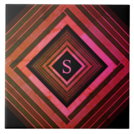 Azulejo Cuadrados modernos Monograma geométrico rosado rus