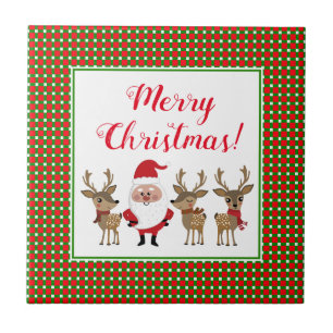 Azulejo Cuadrados Navideños Felices Santa Claus Reno Perso