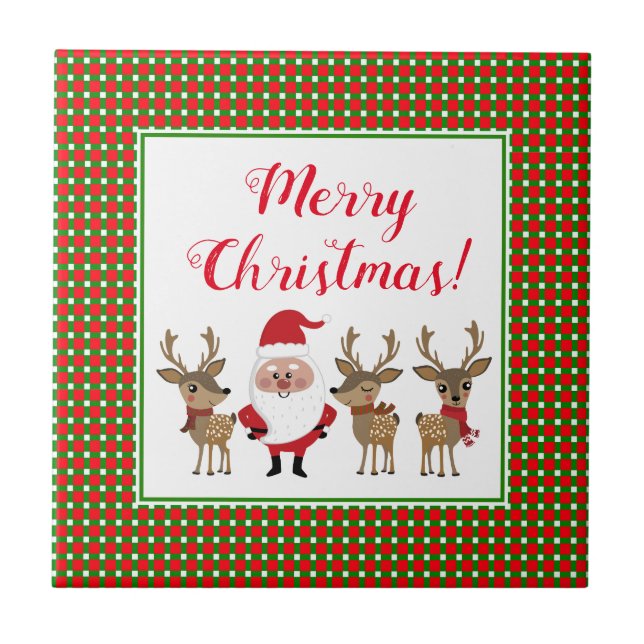 Azulejo Cuadrados Navideños Felices Santa Claus Reno Perso (Frente)