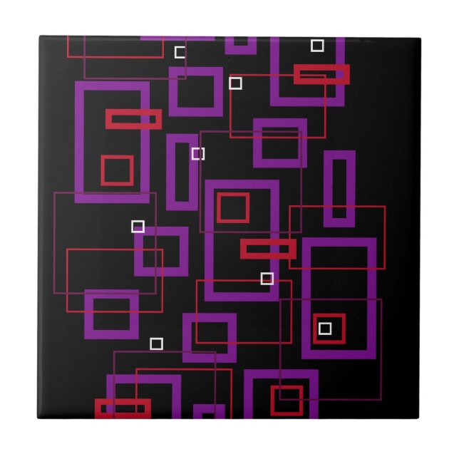 Azulejo Cuadrados retro, rojo, púrpura y negro (Frente)