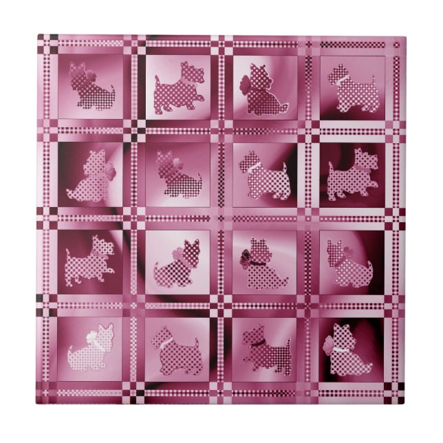 Azulejo Cuadrícula de cachorros escoceses con patrones (Frente)