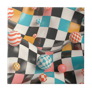 Azulejo Cuadrícula de tablero de ajedrez 3D con esferas fl