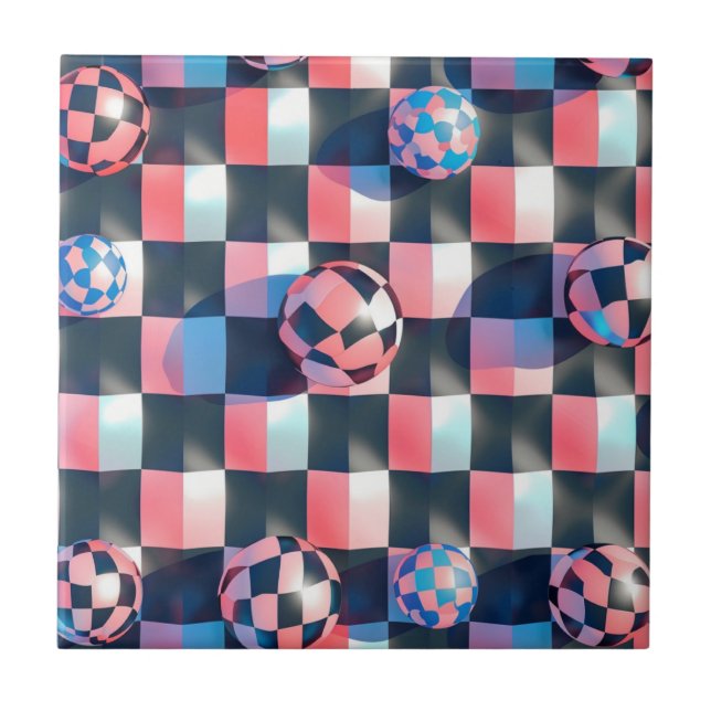 Azulejo Cuadrícula de tablero de ajedrez 3D con patrón de  (Frente)