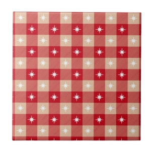 Azulejo Cuadro Bufalo Beige Rojo Estrellas Blancas Moderno
