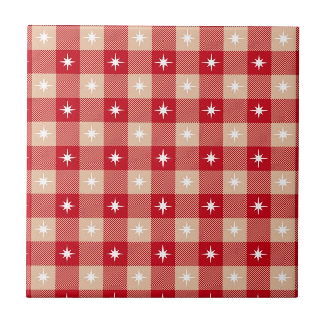 Azulejo Cuadro Bufalo Beige Rojo Estrellas Blancas Moderno (Frente)
