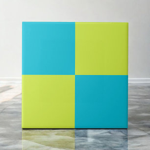 Azulejo Cuadro de Madera Azul Teal Neon Verde Moderno