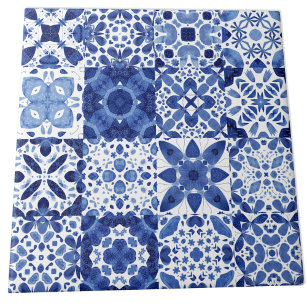 Azulejo Cuadros de agua del patrón de mosaico blanco azul 