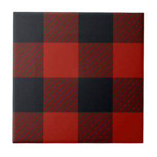 Azulejo Cuadros de Plaid Rústico Rojo Negro Búfalo