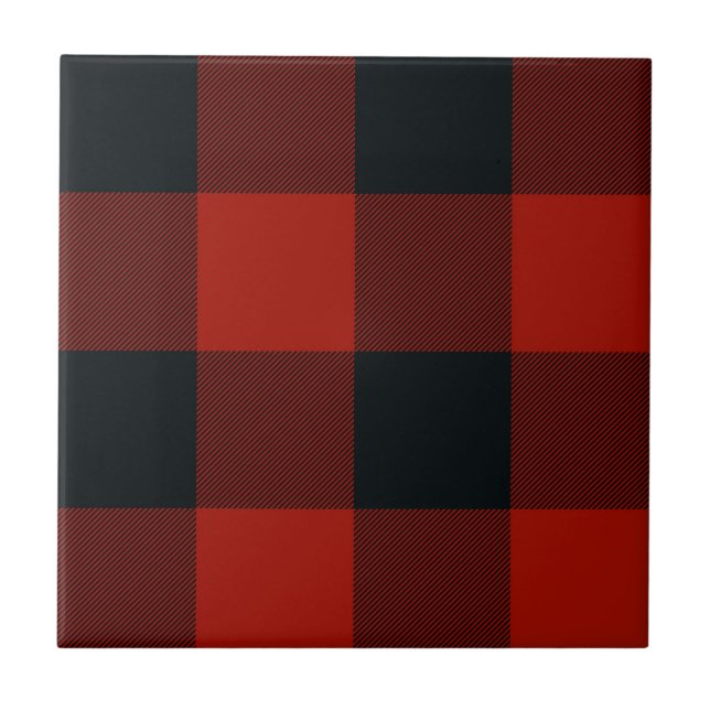 Azulejo Cuadros de Plaid Rústico Rojo Negro Búfalo (Frente)