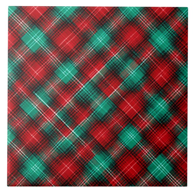 Azulejo Cuadros festivos rojos y verdes (Frente)