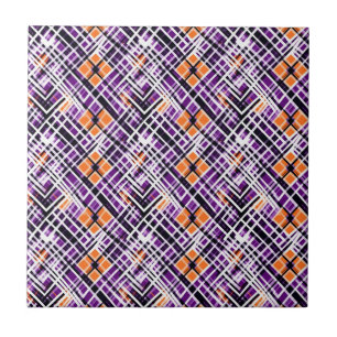 Azulejo Cuadros geométricos de Halloween - Morado, Naranja