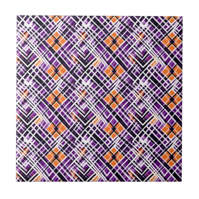 Azulejo Cuadros geométricos de Halloween - Morado, Naranja (Frente)