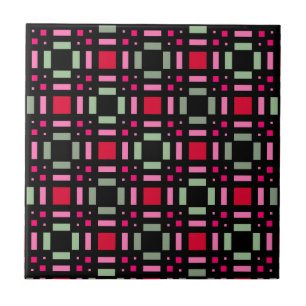 Azulejo Cuadros geométricos verdes rojos y negros