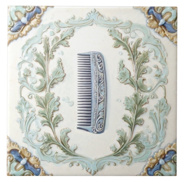 Azulejo Cuarto de baño de salón divertido con peine azul y (Frente)