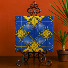 Azulejo Cuatrifolios de Patrón Marroquí Azul y Dorado