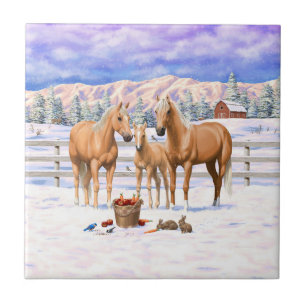 Azulejo Cuatrimestre Palomino De Caballos En Nieve De Invi