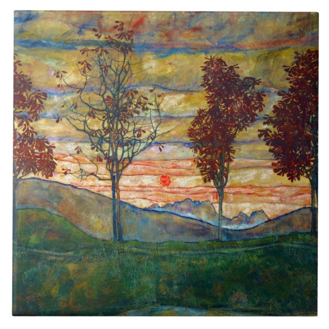 Azulejo Cuatro árboles (arte paisajístico) (por Egon Schie (Frente)