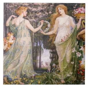 Azulejo Cuatro temporadas de Art Nouveau vintage de Walter