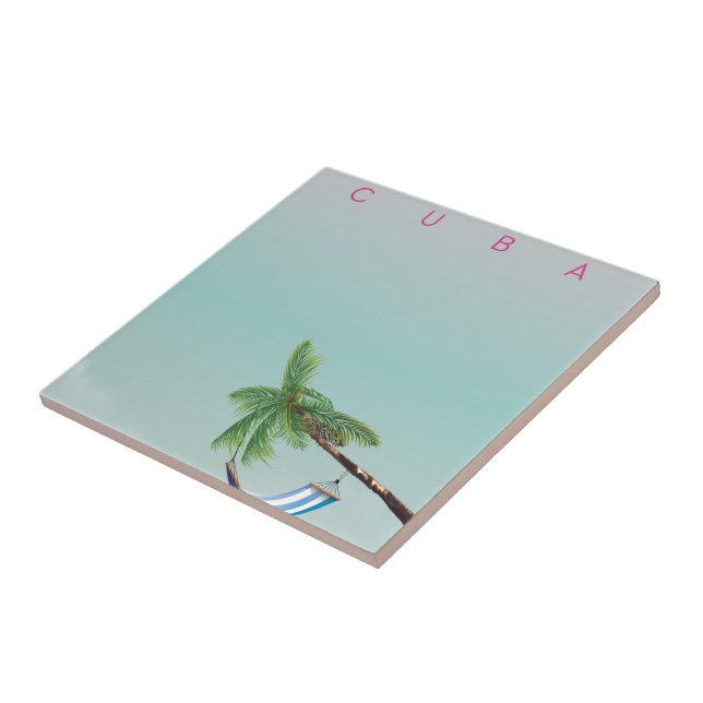 Azulejo Cuba Hammock estilo Viejo impreso de vacaciones. (Lado)