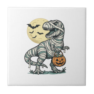 Azulejo Cubeta de dulces de T-Rex momia de Halloween Vecto