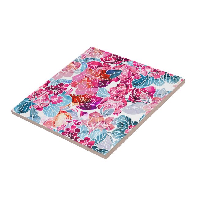 Azulejo Cubierta acuarela de cerámica floral (Lado)