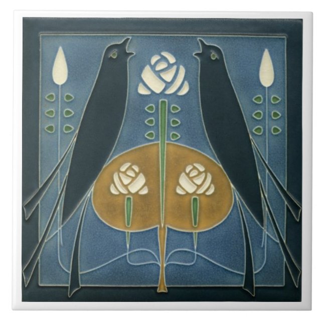 Azulejo Cubierta cerámica - Blanco floral Songbird Art Nou (Frente)