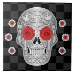 Azulejo Cubierta cerámica cromada Calavera (Rosa Roja)