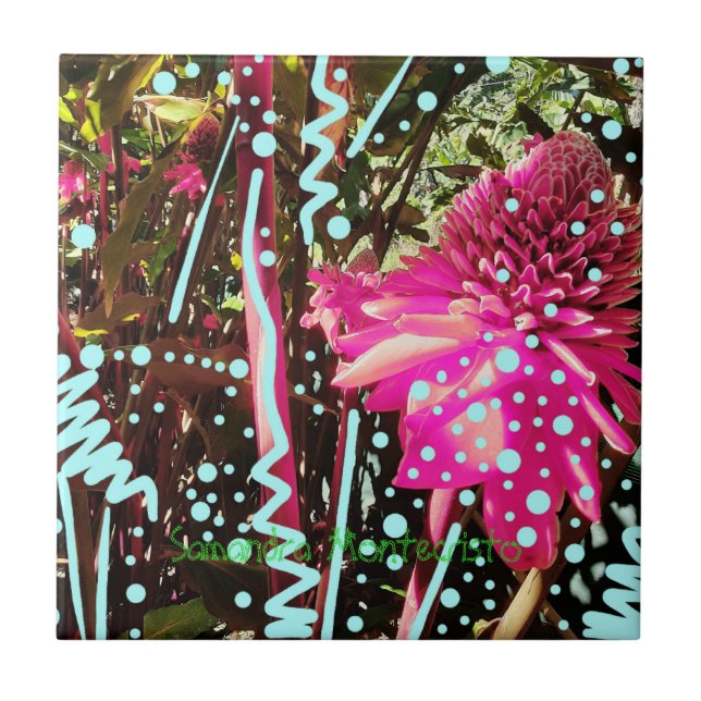 Azulejo Cubierta cerámica de acuario de flores de maravill (Frente)