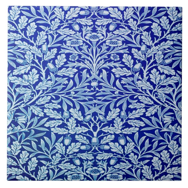 Azulejo Cubierta cerámica de diseño azul William Morris. (Frente)